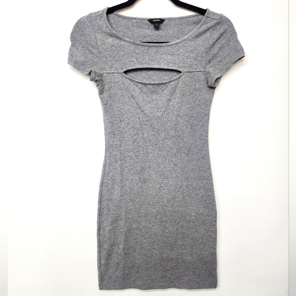 Guess Mini Dress Cut Out Short Sleeve Stretchy Womens Small Grey Summer Outdoor